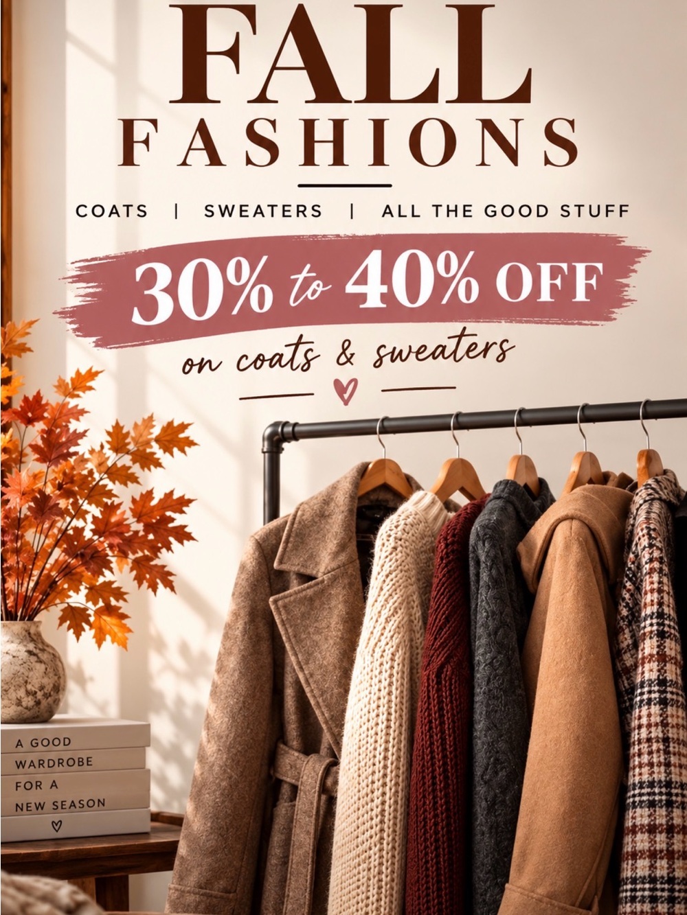 30 to 40% off selected sweaters and coats in tray
